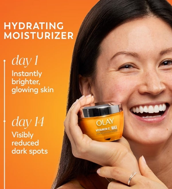 Olay, Vitamin C MAX Face Moisturizer, Brightening Cream for Women, Hydrating, Evens Tone, Dark Spot and Hyperpigmentation Reduction, Glowing Skin Care - Niaciniamide, Peptides, 1.7 Ounce