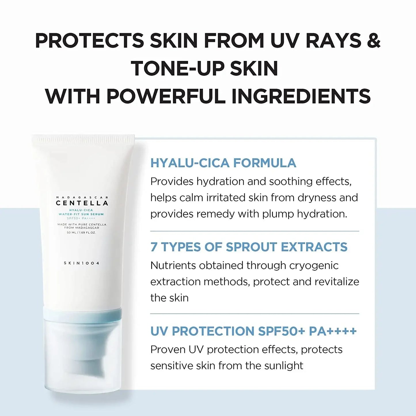 Korean Skincare Centella Sun Serum SPF50+ - Hyaluronic Acid UV Protection, Sensitive Skin