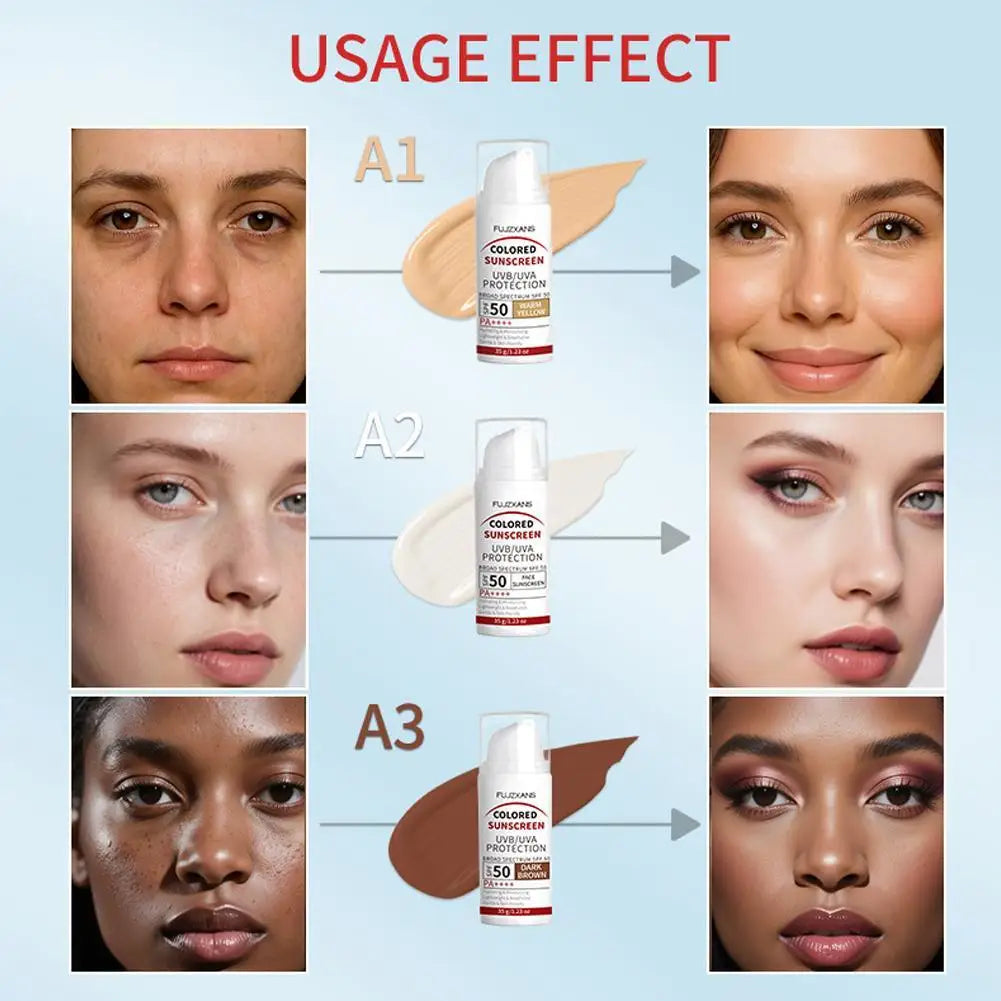 Colored Sunscreen UVB/UVA Protection Tinted Sunscreen SPF50 PA++++ Refreshing, Non-Greasy Waterproof & Sweatproof