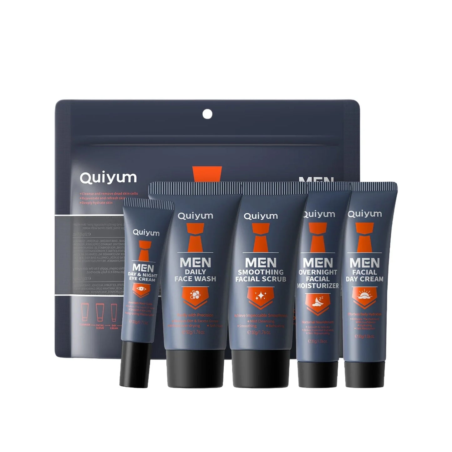 Men Skincare Set 5pcs Facial Scrub Wash Day Night Cream Moisturizer Eye Care Treatment Kit for Healthy Skin