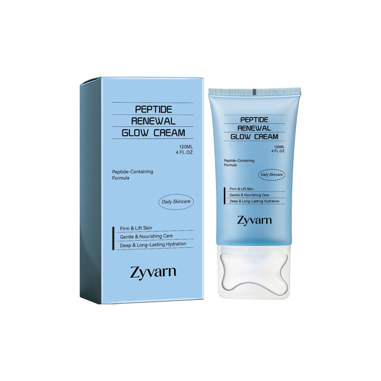 Peptide skincare cream, gently moisturizing, massage onto facial skin, keeps skin hydrated, daily skincare cream