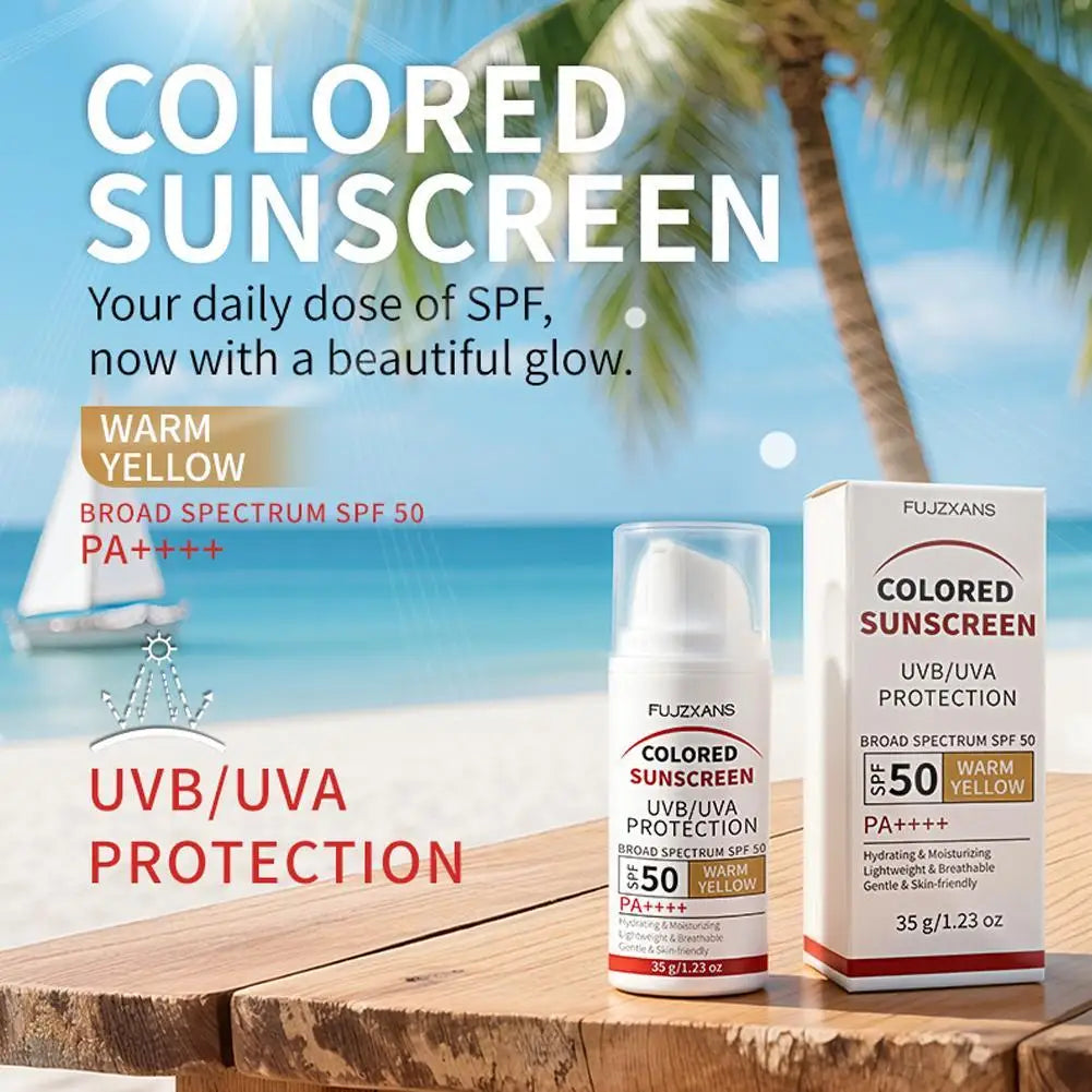 Colored Sunscreen UVB/UVA Protection Tinted Sunscreen SPF50 PA++++ Refreshing, Non-Greasy Waterproof & Sweatproof