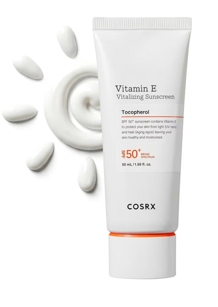 COSRX Vitamin E Sunscreen SPF 50 for Oily Skin | Lightweight Korean Face Sunscreen, No White Cast, Natural Glow, Non-Sticky, Hydrating – 1.69 fl oz
